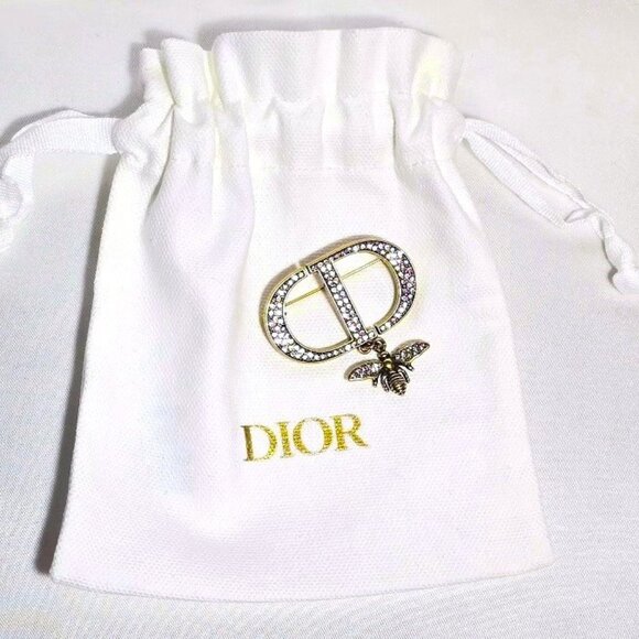 Dior Bee Antique Gold Brooch / Pin with Crystal in a Jewelry Bag Vintage & Rare - Picture 1 of 12